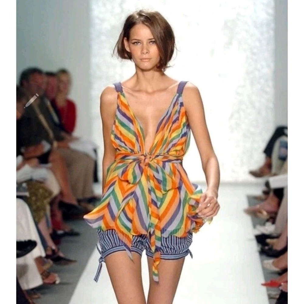 VTG Tibi 2007 Runway Collection Rainbow Chevron Stripe 100% Silk Top Retail $248